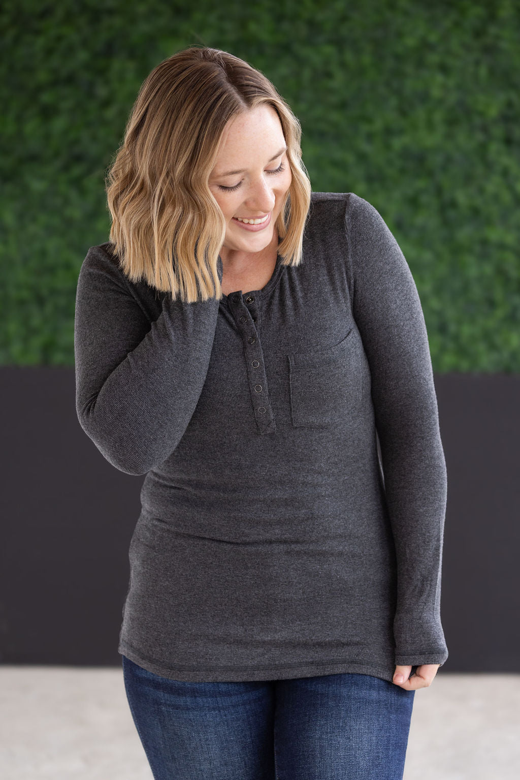 Georgia Long Sleeve Top - Charcoal